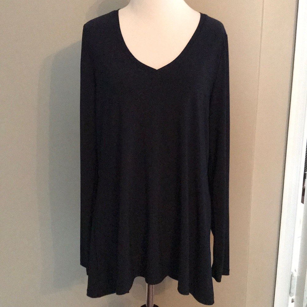 Navy Blue Long Sleeve V Neck Shirt with Ruffle Med